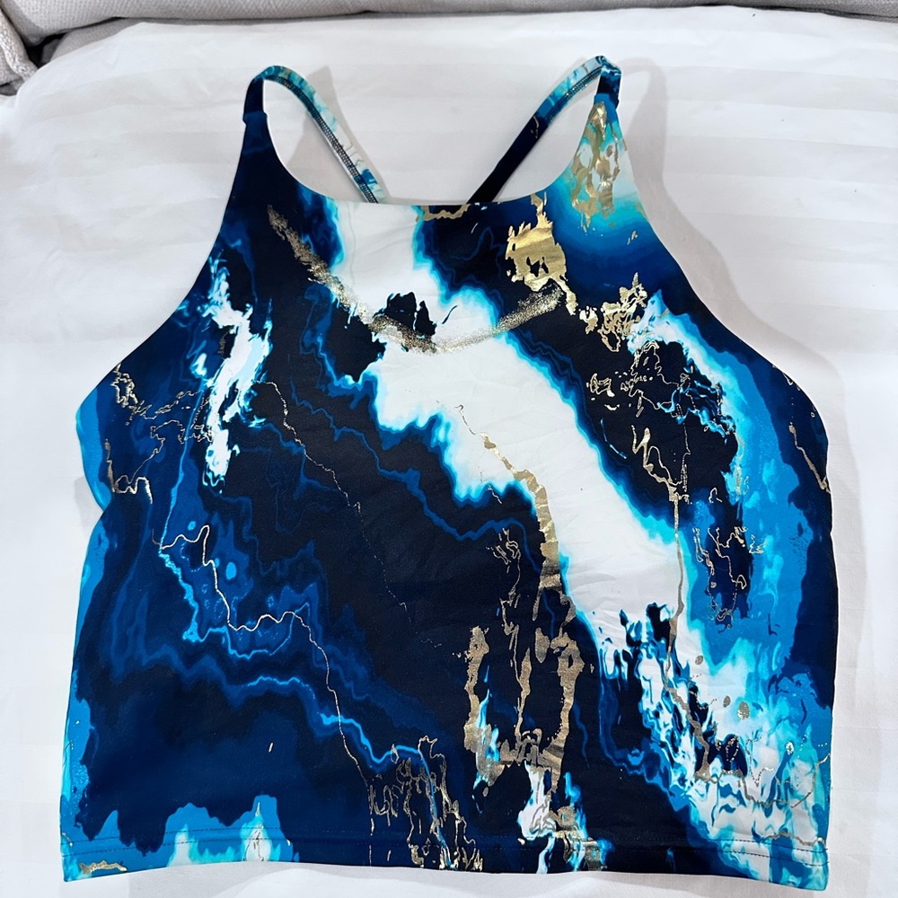 Old Navy Abstract Blue and Gold Crop Top